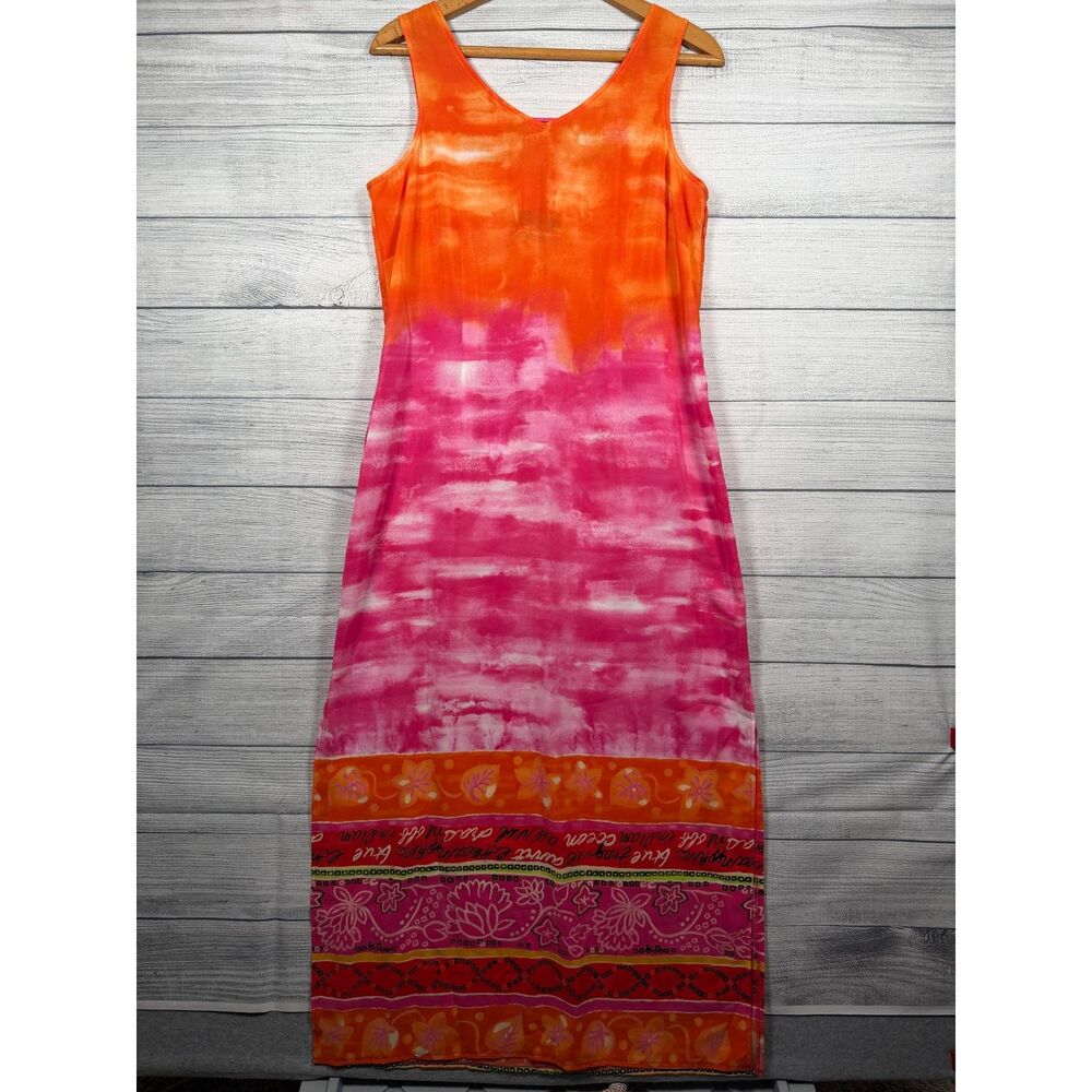 Tribal Women's Size 12 Orange Pink Abstract Floral 54" Maxi Dress 1237